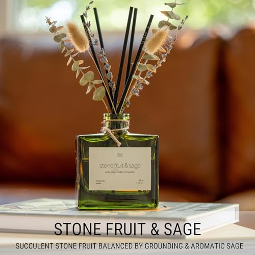 Craft & Kin Reed Diffuser with Dried Flowers | 5 oz Stone Fruit & Sage Scented Holiday Reed Diffusers for Home, Bathroom...