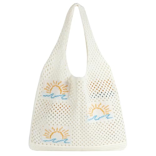 Crochet Beach Tote Bag, Aesthetic Mesh Tote Bag Hippie Bag Knit Bag, Summer Beach Bag for Women