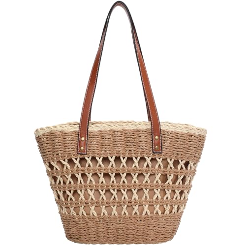 Tavaleu Straw Beach Bags for Women, Tote Handbag Shoulder Bag for Women, Beach Straw Purse Buckets Summer Fashion Hobo Bags
