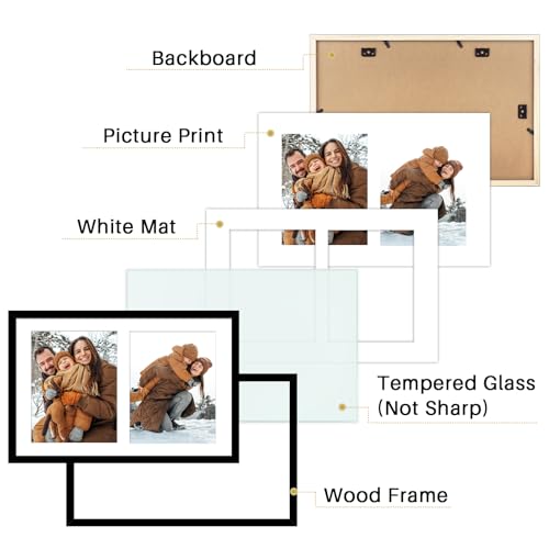 Golden State Art, 12x19 Black Wood Collage Picture Frame with White Mat - Displays Two 8x10 Photos - Real Glass, Sawtooth ...