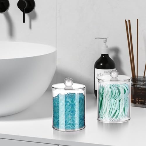 XIPENGKEJI 2 Pack Qtip Holder,Canister Apothecary Jar Set, Bathroom Jars with Lids Set for Cotton Swabs, Balls, Pads, Flos...