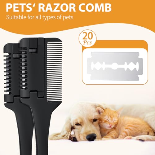 2-in-1 Pet Grooming Comb for Dogs and Cats - 2 Combs with 20 Extra Blades for Trimming and Grooming