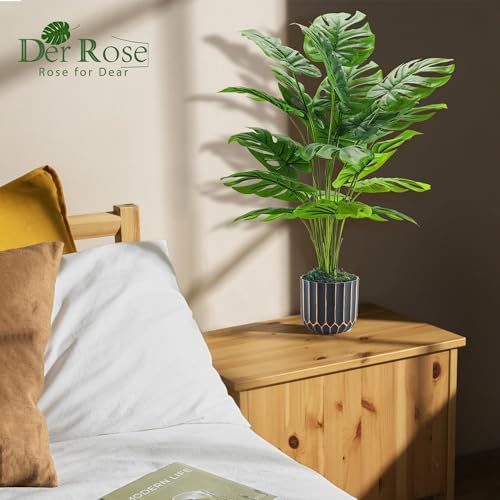 Der Rose 28'' Fake Plants Tall Artificial Monstera Faux Plants Indoor Outdoor Tree for Living Room Home House Decor