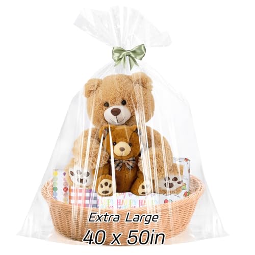 woric 6PCS Extra Large Cellophane Gift Bags 40x50 Inch Clear Cellophane Wrap Storage Bags for Gift Baskets Mothers Day Gra...