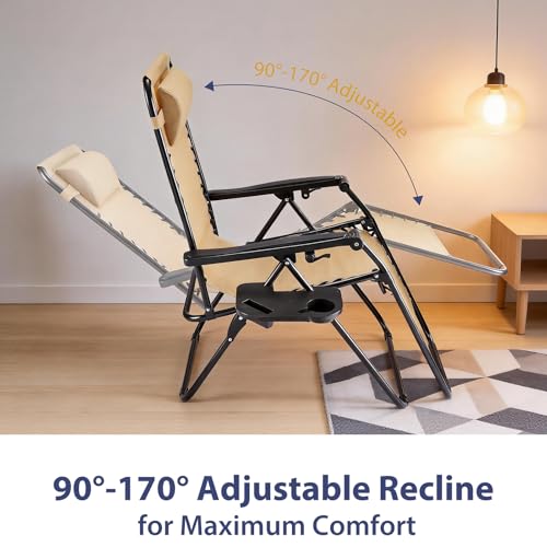 Sweetcrispy Zero Gravity Chairs, Set of 2 Portable Recliner Beach Camping Patio Outdoor Folding Lounge Chair with Cup Hold...