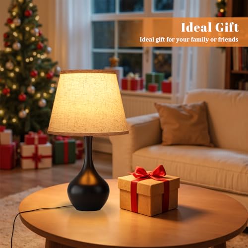 Seealle 16.1" Touch Table Lamps for Nightstand, 3-Way Dimmable Small Bedroom Lamps for Night Stands, Black Bedside Lamps f...