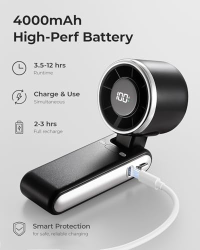 Bearwind Portable Handheld Turbo Fan - 5 Gear High Speed 4000mAh Rechargeable Mini Personal Hand Fan Blow Cold Air, Batter...
