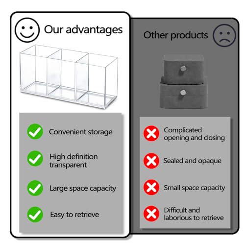 BangBoom 2 Pack Clear Makeup Brush Holder, 3 Compartment Plastic Pen Organizer, Acrylic Silverware Caddy for Storage Desk ...