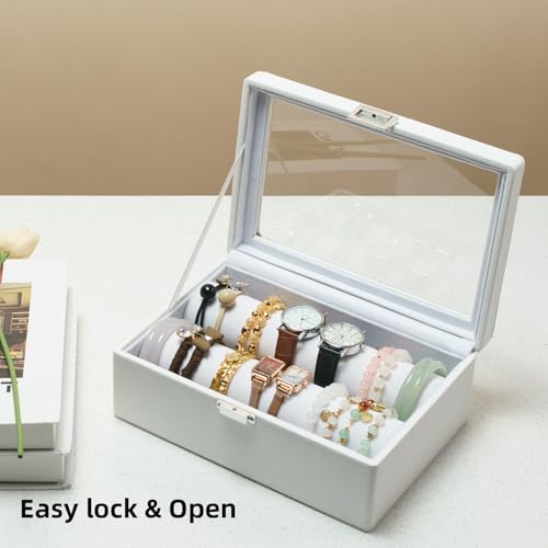 XHMQYC Bracelets Organizer Rods Bangles Display Holder, Clear See through Lid Leather Velvet Jewelry Storage Box Case for ...