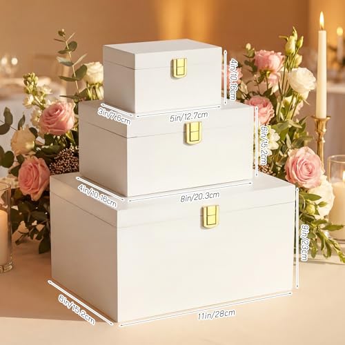 Novabright 3 Pack Memory Keepsakes Box Wooden Storage Box with a Hinged Lid Decorative Memory Treasure Chest Boxes Gift Id...