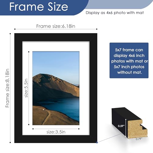 PEALSN 5x7 Picture Frame Set of 6, Display Pictures 4 x 6 with Mat or 5 x 7 without Mat for Wall Mounting or Table Top Dis...