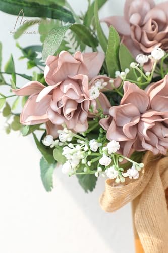 Floroom Artificial Gardenia Flowers 2.7" 25pcs Real Looking Dusty Rose Foam Fake Flowers with Stems for DIY Wedding Bouque...