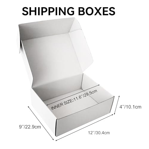 LineKap 12x9x4 Shipping Boxes 20-Pack, White Corrugated Cardboard Boxes for Mailing, Shipping & Small Business Packaging