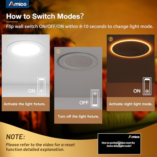 Amico 12 Pack 6 Inch 5CCT LED Recessed Ceiling Light with Night Light, 2700K/3000K/3500K/4000K/5000K Selectable Ultra-Thin...