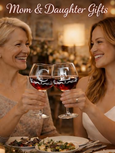 Mothers Day Gifts for Mom, Grandma, Wife - Personalized Initial A-Z Wine Glass Gifs for Women - Unique Birthday Gift for H...