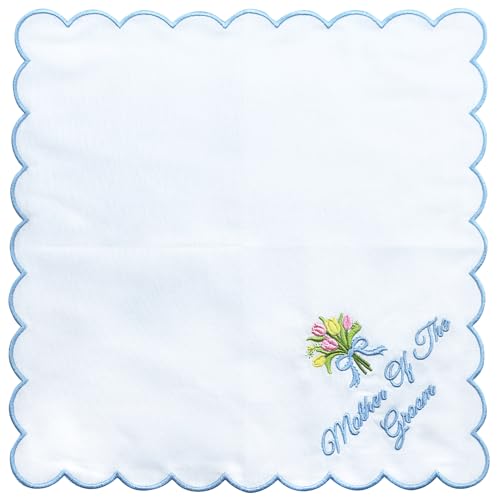Lauusiusi Wedding handkerchiefs - Mother Father of the Bride Gifts 11" x 11" Something Blue Embroidered Hankies Gifts