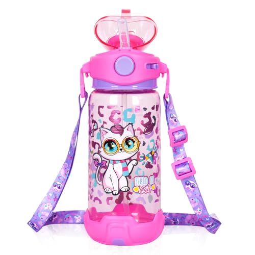 YOYTOO Kids Water Bottle with Straw/Lanyard for School Kids Girls Boys, 22oz BPA Free Child Drinking Water Bottle One-Clic...