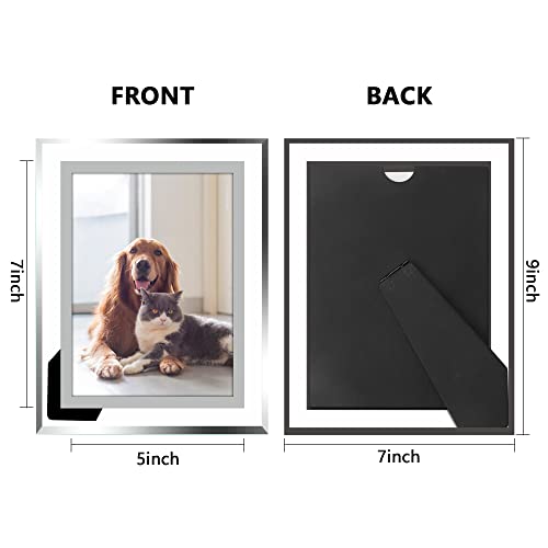 Vienrose 5x7 Picture Frame Set of 2, Clear Glass Photo Frames with Silver Edge, Horizontal or Vertical Display for Tableto...