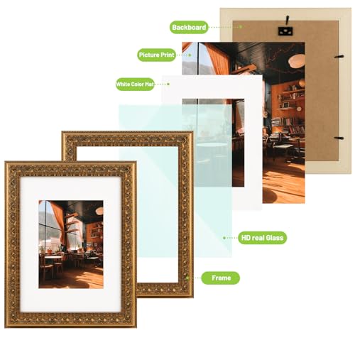 Golden State Art, 9X12 Ornate Finish Photo Frame with White Mat for 6X8 Picture & Real Glass, Color: Bronze