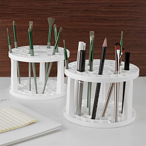 JANKINGS Paint Brush Holder 2-Pack, Plastic Round Paintbrush Organizer Stand with Stickers, Desk Brush Drying & Storage Ra...
