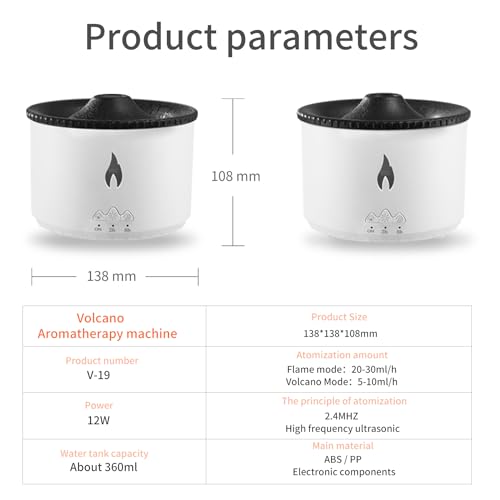 BOHOFAM Aroma Essential Oil Diffuser 360 ML,Volcano and Flame Diffuser/Humidifier,give1.76 oz Hotel Collection Essential O...