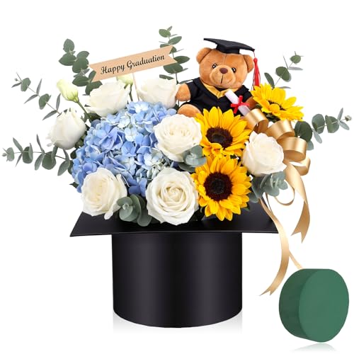 Tinlade Graduation Cap Flower Box with Foam Blocks Empty Graduation Gift Container Class of 2026 Candy Bouquet Box for Gra...