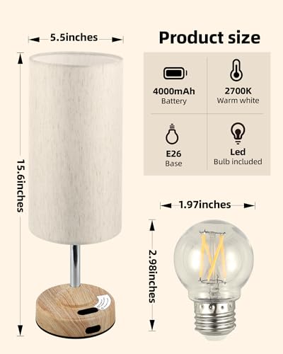 EZVALO Cordless Table Lamp, Ambient Light, Dimmable, Touch, Timer, 2700K, Bedroom, Portable, LED, Wireless, Rechargeable, ...