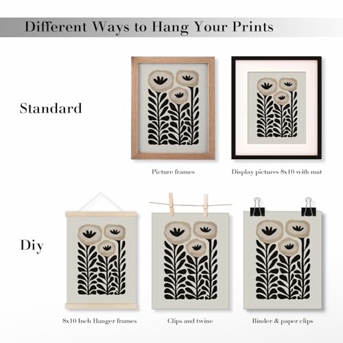 JXREQ Vinatge Boho Abstract Matisse Floral Wall Art, Mid Century Modern Abstract Black and Beige Floral Wall Decor for Hom...