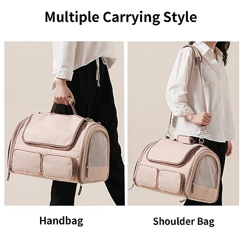 FUKUMARU Cat Carrier, 4 Mesh Windows Small Dog Carrier, 4 Storage Pockets Cat Travel Bag, Under 15 lb Airline Approved Pet...