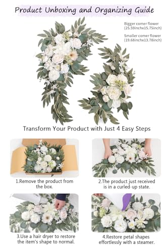 BMQDSM Wedding Arch Faux Flowers Set of 2 Wedding Welcome Sign for Wedding Decor Ceremony and Reception Backdrop Decoratio...