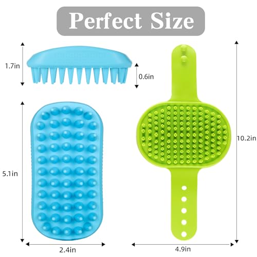 2PCS Dog Bath Brush Set | Adjustable Handle Dog Scrubber for Shampooing, Deshedding & Massaging, Suitable for Pets (Green ...