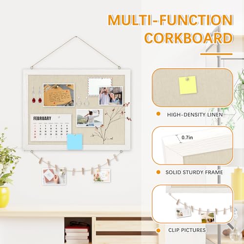 DOLLAR BOSS Bulletin Boards with Linen 1-Pack 16''X 12'' Double-Sided Cork Board for Walls Wood Framed Bulletin Boards, Sm...