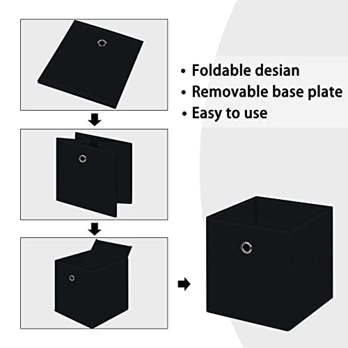NieEnjoy Black Foldable Storage Cubes Bins ,11 Inch Cloth Storage Cube Fabric Storage Box Cubes Organizer Baskets with Han...