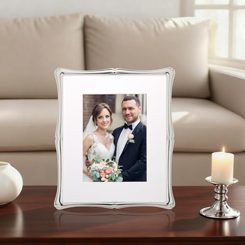 GorYeeFine Silver 8x10'' Premium Alloy Picture Frame with Acid Free Mat for 5x7'',Luxury Hi-End Photo Frames 5x7'' with Bl...