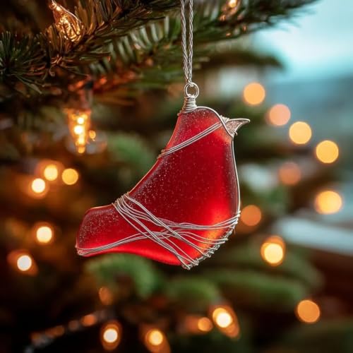 Sea Glass Birds Ornament Seaglass Cardinal Christmas Tree Hanging Ornament,Hummingbird Bluebird Red Bird Decorations Holid...