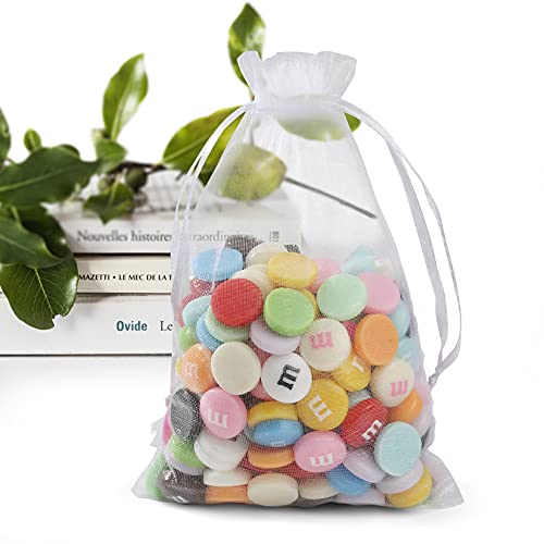 ANZNKU 50 Pack Organza Bags 4 x 6 inch Small Bags, Favor Bag, Sheer Mesh Bag, White Gift Pouches with Drawstring, Organza ...