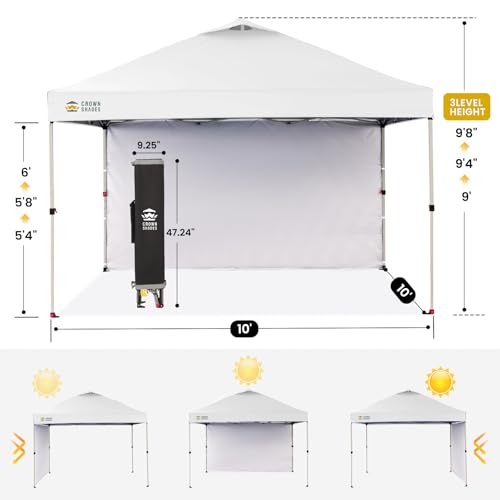 CROWN SHADES 10x10 Pop Up Canopy with 1 Side Wall - Beach Tent with One Push Setup - Outdoor Sun Shade for Events, Partie...