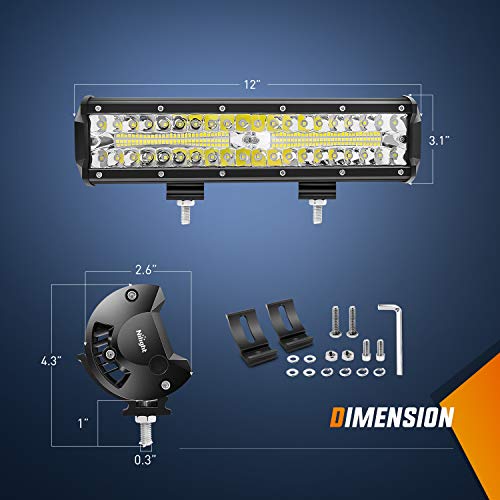 Nilight LED Light Bar Set, 12 Inch 300W Triple Row Spot Flood Combo Work Driving Lamp, 2 Pcs 4 inch 60 W with Wiring Harne...