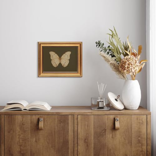 Gold Framed Wall Art Vintage Butterfly Canvas Wall Art White Butterfly Moody Insect Artwork Prints Picture for Living Room...