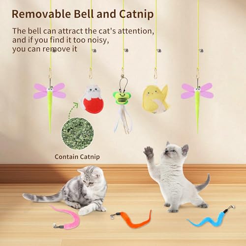 Janbenty Interactive Cat Toys, 8 Assorted Teaser Refills, 3 Indoor Cat Hanging Toy and 1 Interactive Wand Suitable for Ind...