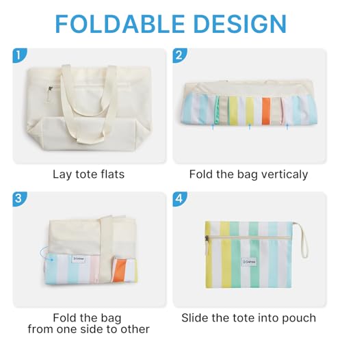 G4Free Beach Bag,Waterproof Beach Tote Pool Bags for Women,Compatible with Cup,Foldable for Weekender Travel