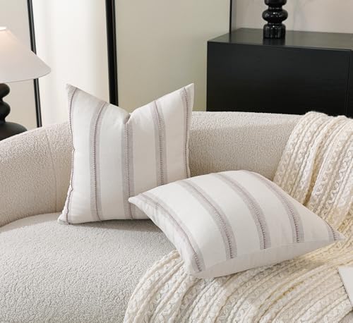 Cethom Boho Throw Pillow Covers 20x20 Set of 2, Taupe Striped Decorative Pillow Cases for Couch Chair Bed, Textured Farmho...