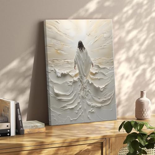 Abstract Jesus Walking on Water Canvas Wall Art Christian Spiritual Wall Decor Pictures Divine Light Modern Religious Post...