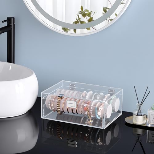 Lolalet Acrylic Bracelet Organizer Box, Clear Jewelry Display Holder for Bangles Watches, Jewellery Accessories Storage Ca...