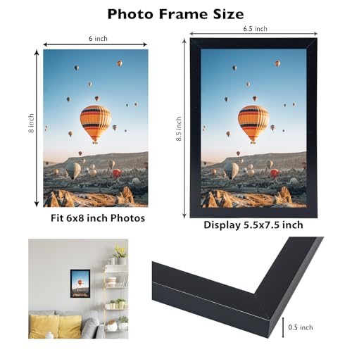 JCJMY 6x8 Picture Frame Black for Wall Hanging or Tabletop, Wall Mounting Horizontally or Vertically, 6 x 8 Wall Gallery P...