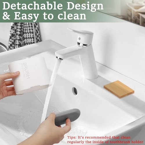 Toothbrush and Toothpaste Holder with Bamboo Divider for Bathroom Countertop Organizer, Detachable for Easy Clean, 2 Slots...