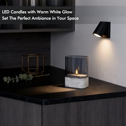 Fanna Rectangular Flameless LED Candle with Timer in Marble Texture, Battery Operated Glass Candle for Home Decor and Tabl...
