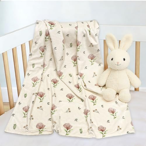 SWESEN Baby Blanket for Girls, Super Soft Double Layer Minky Blankets with Dotted Backing, Floral Toddler Newborn Nursery ...