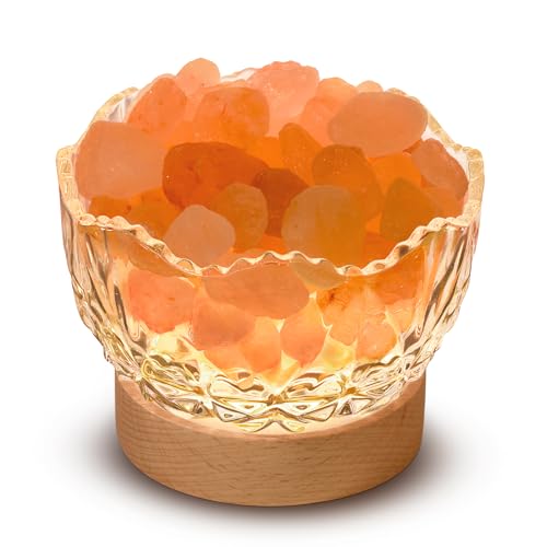 HSLZOMI Himalayan Salt Lamp, Pink, Wooden Base, 10 Levels of Light Intensity Adjustment, USB Plug, 1 Year Warranty