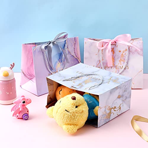 JMANNI Gift Bags, 3PCS Medium Size with Bow Ribbon, Portable Paper Gift Bag, Marble Pattern, for Any Occasion, Including C...